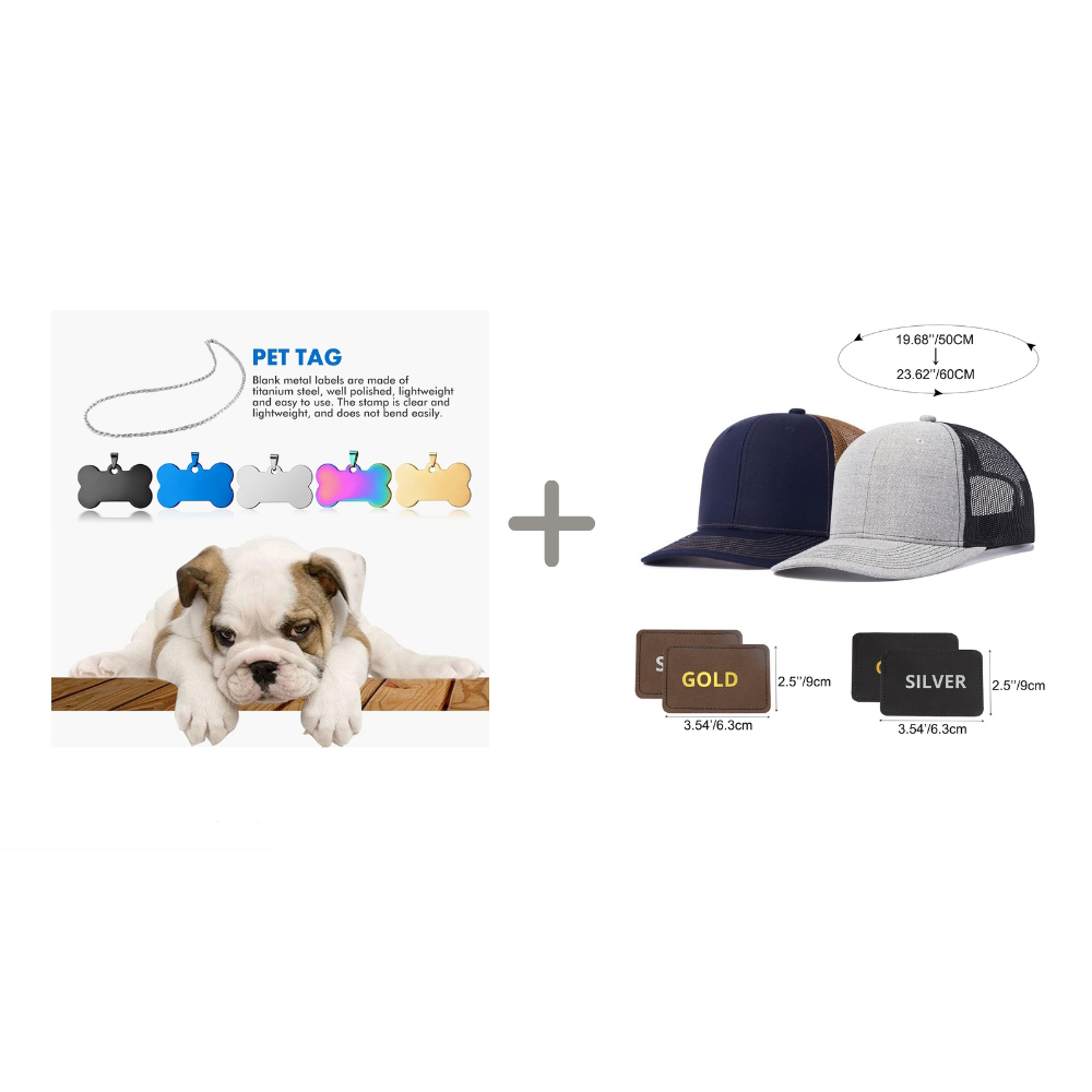Crafting Bundle: Titanium Steel Pet Tags and Metal Charms+Adjustable Mesh Trucker Hat Crafting Bundle: Titanium Steel Pet Tags and Metal Charms+Adjustable Mesh Trucker Hat