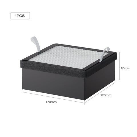 A black rectangular Replacement Filter (178mm x 178mm x 70mm) with white mesh top, two pull tabs, and "1PCS" label. Compatible with Creality Falcon A1 Air Purifier. Brand: Creality Falcon. A black rectangular Replacement Filter (178mm x 178mm x 70mm) with white mesh top, two pull tabs, and "1PCS" label. Compatible with Creality Falcon A1 Air Purifier. Brand: Creality Falcon.