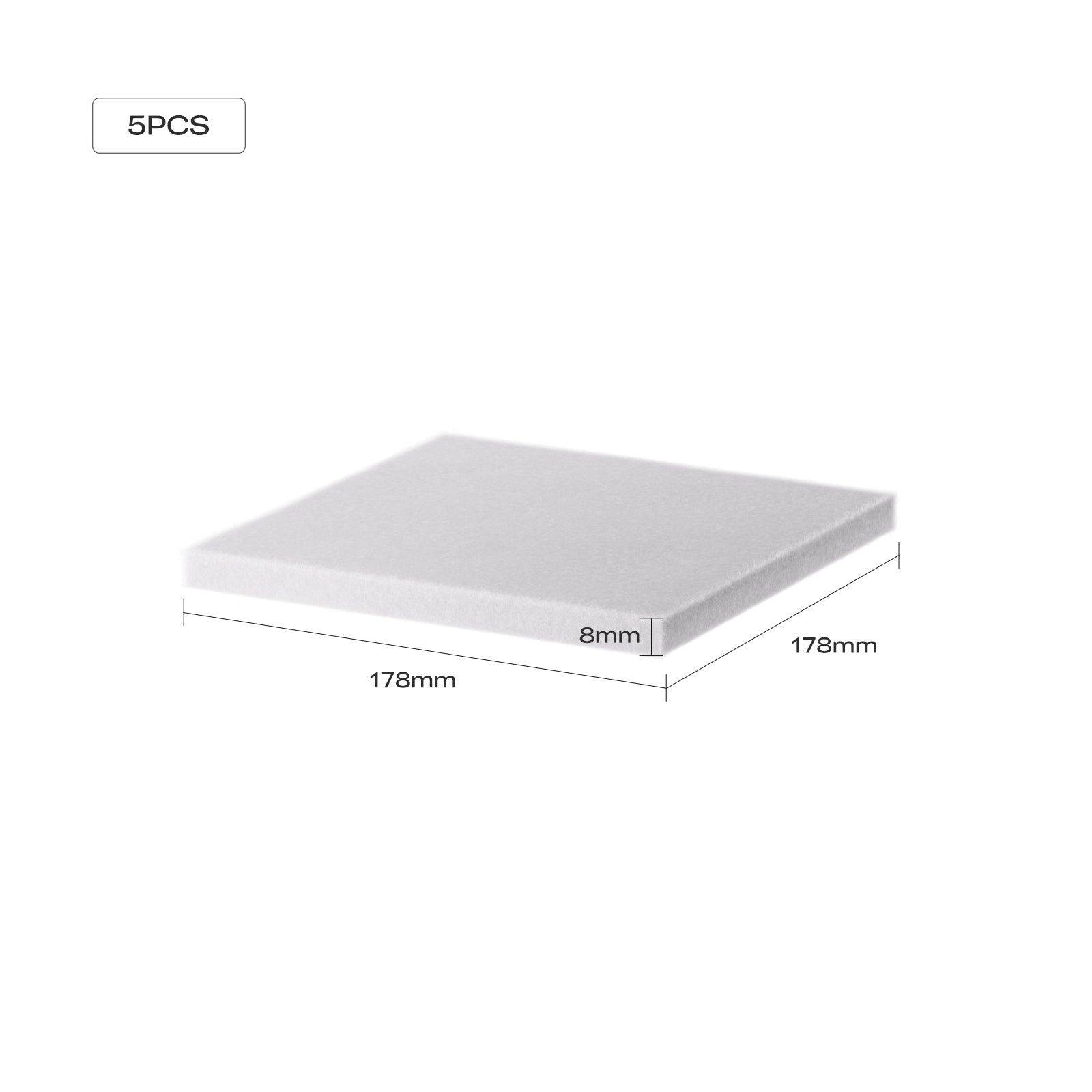 Creality Falcon Replacement Filter for Falcon A1 Air Purifier—rectangular white foam pad (178×178×8mm), labeled “5PCS” on top left, designed for high-efficiency filtration. Creality Falcon Replacement Filter for Falcon A1 Air Purifier—rectangular white foam pad (178×178×8mm), labeled “5PCS” on top left, designed for high-efficiency filtration.