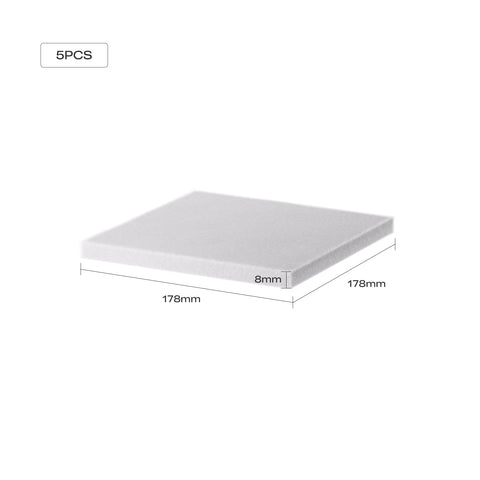 Creality Falcon Replacement Filter for Falcon A1 Air Purifier—rectangular white foam pad (178×178×8mm), labeled “5PCS” on top left, designed for high-efficiency filtration. Creality Falcon Replacement Filter for Falcon A1 Air Purifier—rectangular white foam pad (178×178×8mm), labeled “5PCS” on top left, designed for high-efficiency filtration.