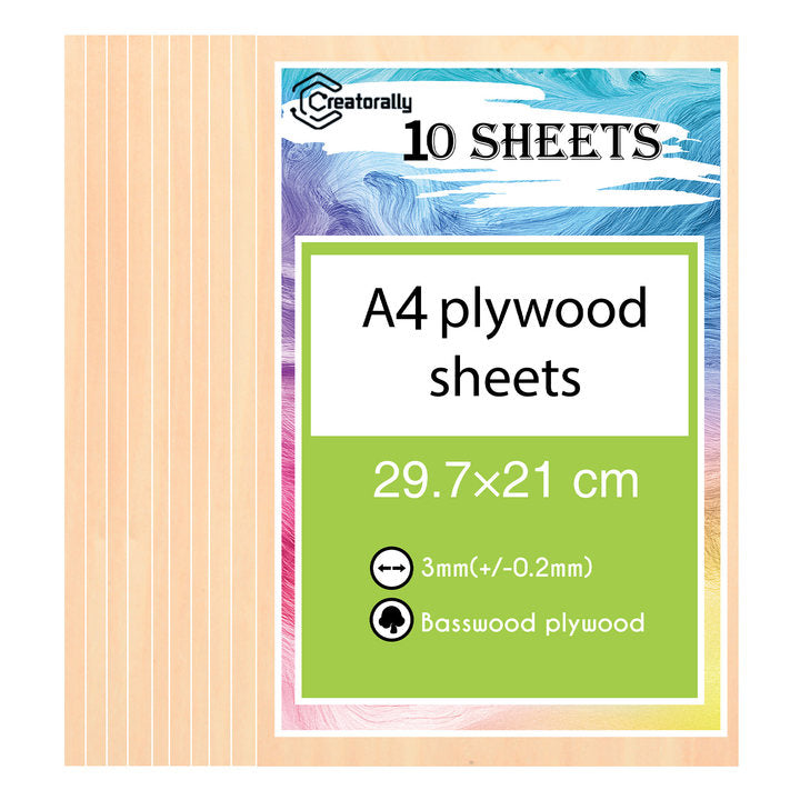 Thickness Basswood Plywood 8.27x11.7x0.12" for Laser Engraving - Pack of 10pcs Thickness Basswood Plywood 8.27x11.7x0.12" for Laser Engraving - Pack of 10pcs