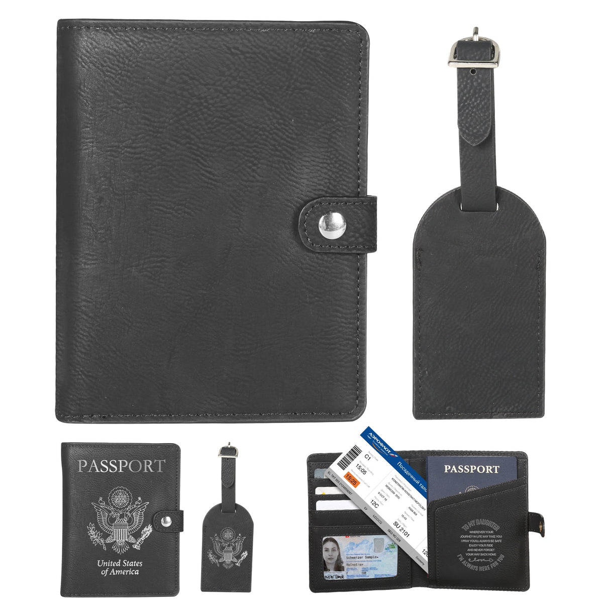 Ensemble personnalisé de porte-passeport en cuir et étiquette de bagage pour gravure au laser