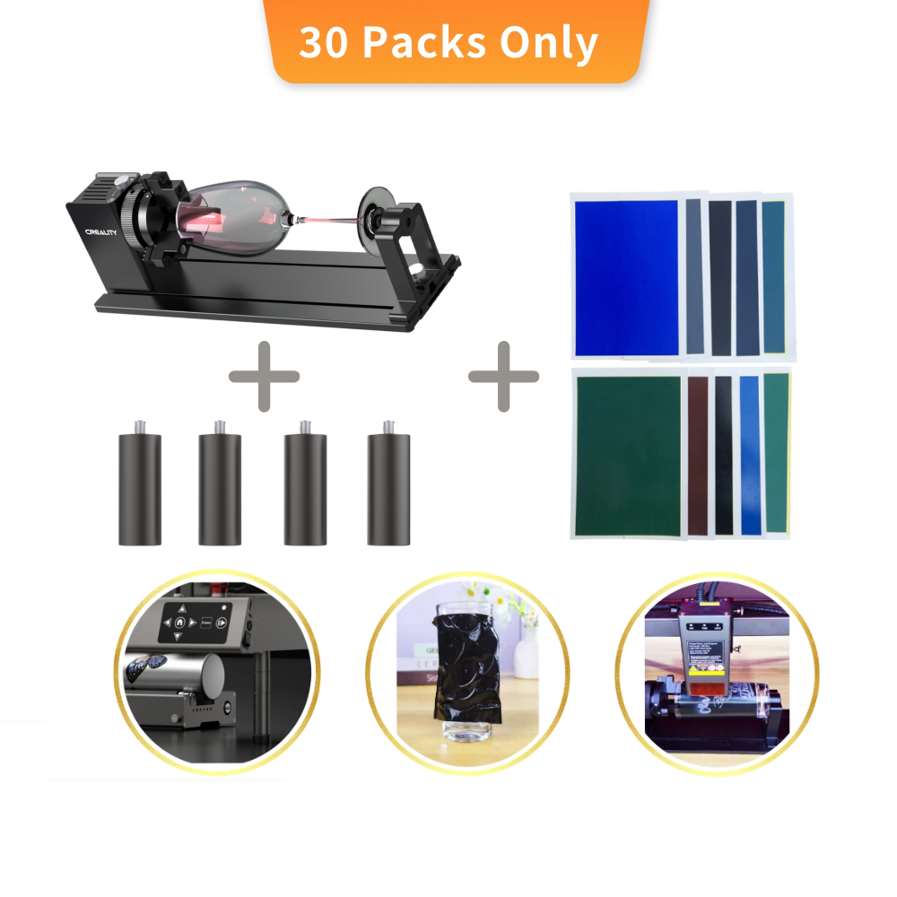 Bundle Falcon Rotary Kit Pro with Risers(4Packs) and Laser Carved Colored Paper for Curved Surface Laser Engraving