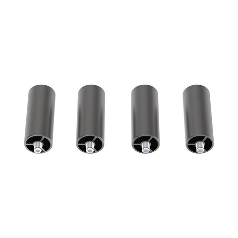 Four identical black cylindrical objects are aligned horizontally against a white background. Each cylinder has a metallic screw at one end, suitable for use with 22W and 40W machines like the CrealityFalcon Falcon2, making them perfect for versatile engraving projects. These are Extra Risers -4 Packs for Falcon2 Engraver Series from CrealityFalcon.