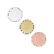 Six round Creality Falcon 3-Color Blank Commemorative Coins for Laser Engraver in white, gold, and peach shades are arranged diagonally on a white background.