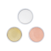 Six Creality Falcon 3-Color Blank Commemorative Coins for Laser Engraver in silver, gold, and rose gold are arranged in a triangle shape on a white background.