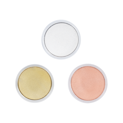 Six Creality Falcon 3-Color Blank Commemorative Coins for Laser Engraver in silver, gold, and rose gold are arranged in a triangle shape on a white background.