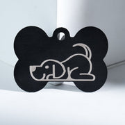 The Creality Falcon Large Multicolor Anodized Aluminum Dog Tag features a simple white line drawing of a playful dog standing upright, engraved on the tag's surface.