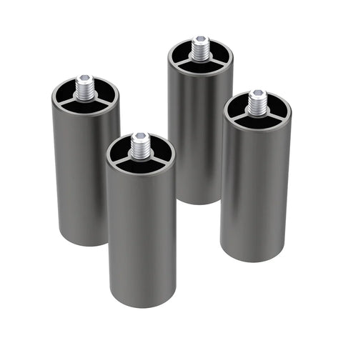 Four cylindrical metal objects with threaded bolts protruding from the top center. They are placed upright and appear to be industrial components, possibly used in machinery or furniture assembly. The objects have a smooth, metallic finish, showcasing a versatile design suitable for various applications. Nearby is the Falcon2 Pro 40W Enclosed Laser Engraver and Cutter Master Engraving Bundle by CrealityFalcon, efficiently designed for precision engraving and cutting tasks.