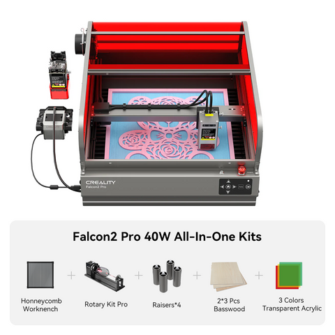 Falcon2 Pro 40W Enclosed Laser Engraver and Cutter Bundle - for Multiple Project Engraving