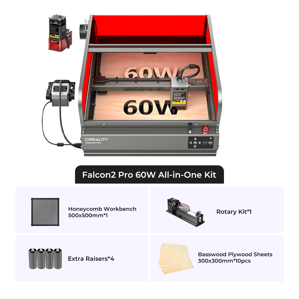 Falcon2 Pro 60W Enclosed Laser Engraver and Cutter All-in-One Kit