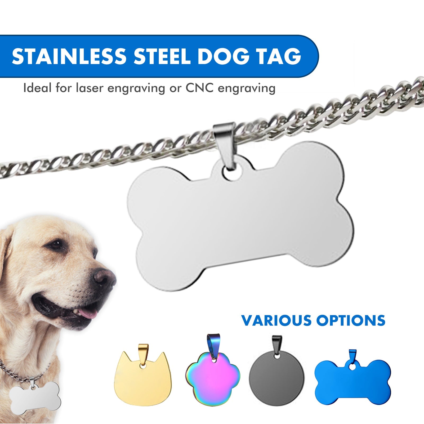 Titanium Steel Pet Tags and Metal Charms for Laser Engraving - 20pcs