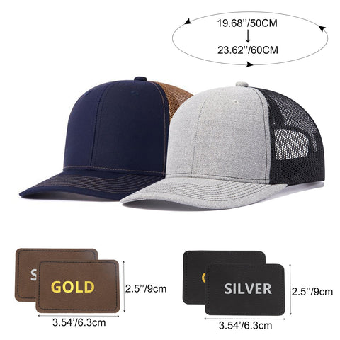 2 pcs Adjustable Mesh Trucker Hat with 4pcs Cap Stickers + 3pcs Wood Sheets for Engraving