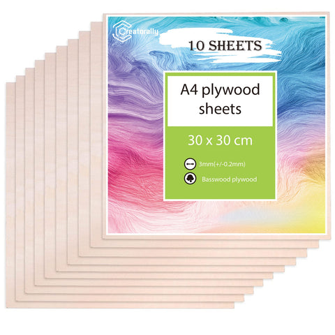 Plywood Sheets 11.8*11.8*1/8” A4 for Laser Engraving and Cutting - Pack of 10pcs