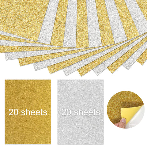 Gold and Silver Self-Adhesive Glitter Cardstock Paper A4 for Laser Engraving - 40 Sheets