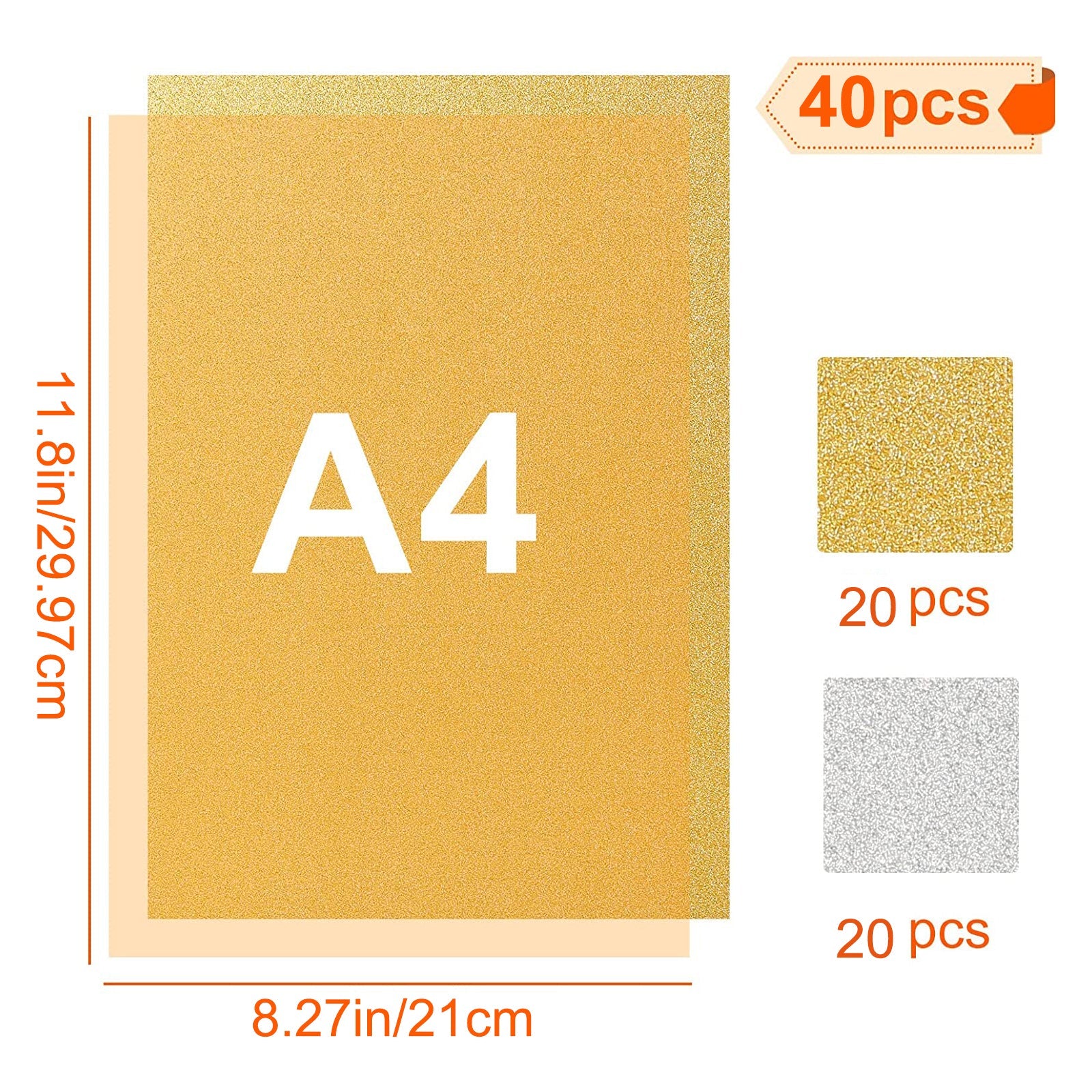 Gold and Silver Self-Adhesive Glitter Cardstock Paper A4 for Laser Engraving - 40 Sheets