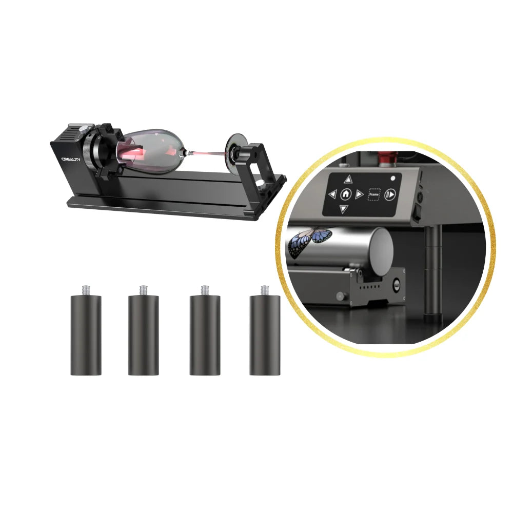 Bundle Falcon Rotary Kit Pro with Risers(4Packs) for Curved Surface Laser Engraving