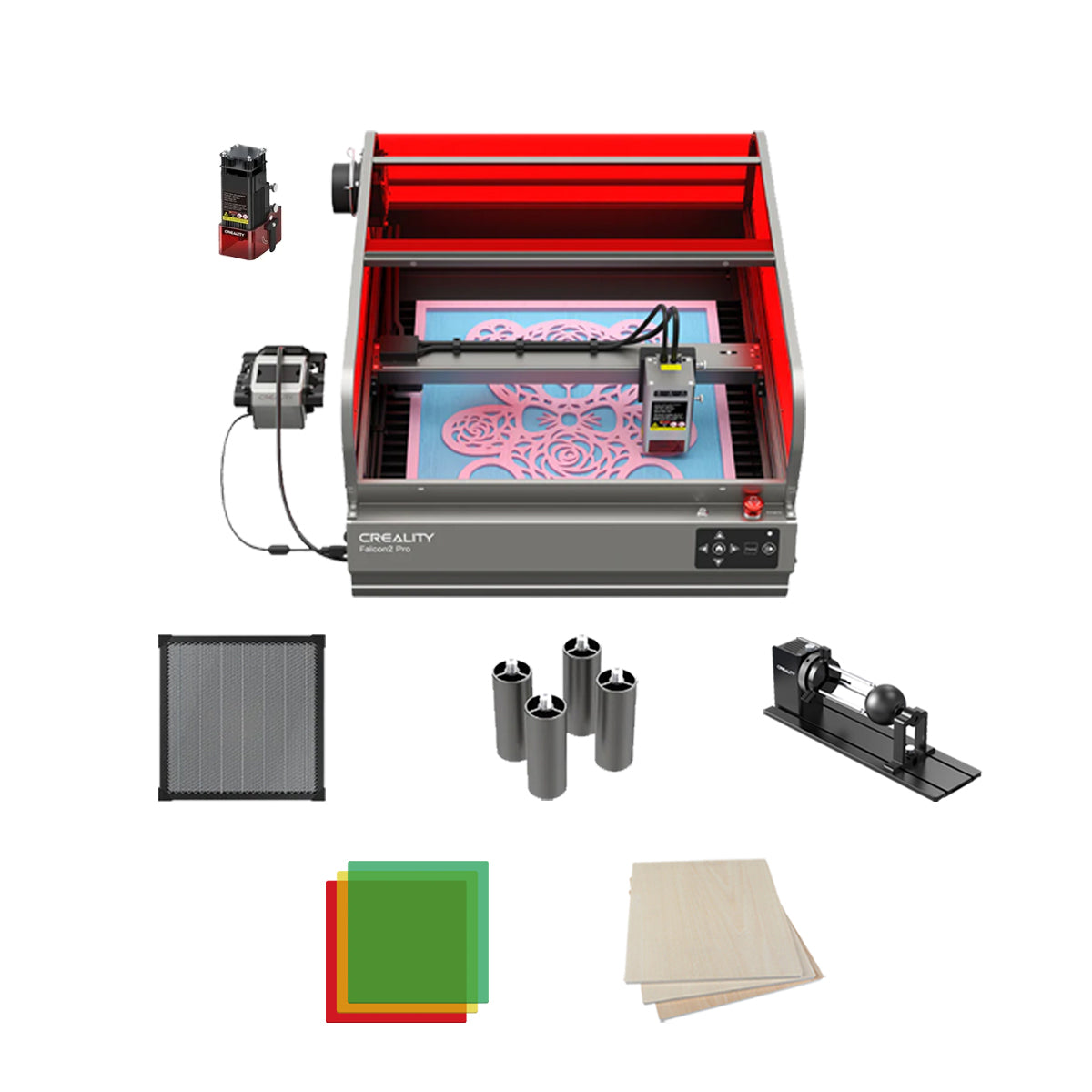 Falcon2 Pro 40W Enclosed Laser Engraver and Cutter Bundle - for Multiple Project Engraving