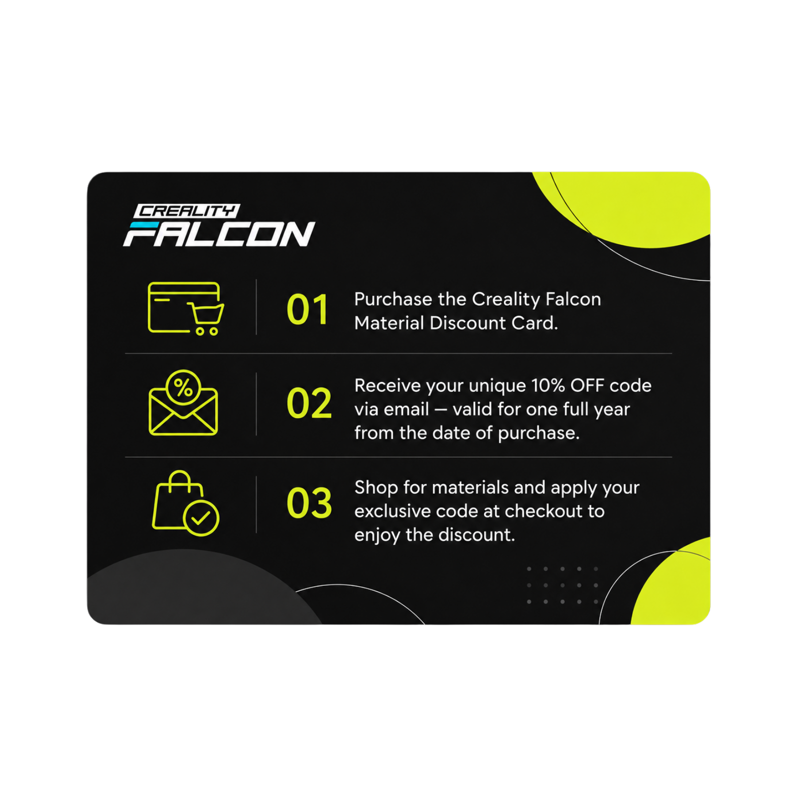 Creality Falcon Karta rabatowa na materiały